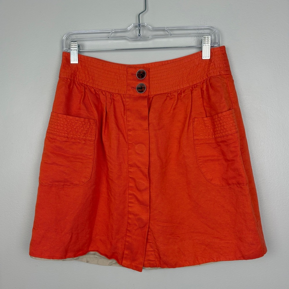 J. Crew Factory Orange‎ Linen Blend Button Front Skirt Casual Preppy Size 6